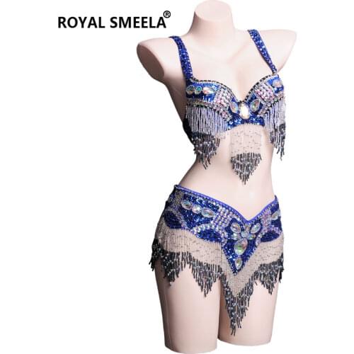 Hot Women belly dance costume belly dancing clothes set Sexy Night dance bling Top belt Chain beaded tassel belly dance BRA Belt