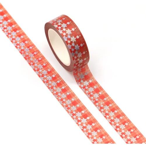 10 Rolls Decorative Silver Foil Snowflakes Red tartan Christmas Washi Tapes Bullet Journal Adhesive Masking Tape Cute Stationery