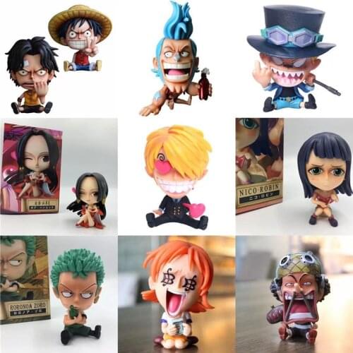 FigureCrazy Zoro Luffy Sanji Robin Nami Brook Chopper Childhood Q Ver. PVC Action Figures Sitting Ace Usopp Lovely Model Gift