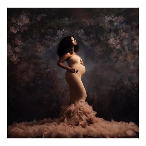 Elegant Mermaid Puffy Maternity Dreses Strapless Sweetheart Ruffles Tulle Plus Size Long Bridal Pregnancy Photo Shoot Dress