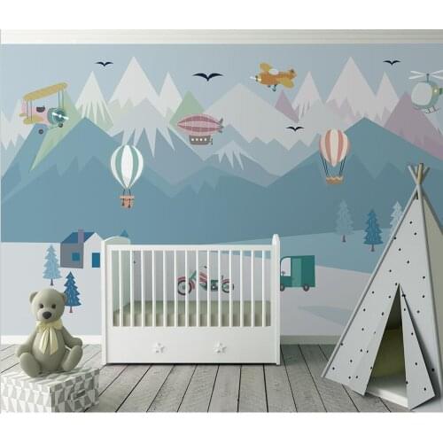 Custom Living Room Children Room Animal Photo Wall Decoration Painting Blue cute cartoon balloon airplane Mural 3d Wallpaper