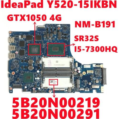 5B20N00219 5B20N00291 For Lenovo IdeaPad Y520-15IKBN Laptop Motherboard DY512 NM-B191 With I5-7300HQ N17P-G0-A1 Fully Tested OK