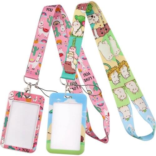 JF0058 Pink Cute Alpaca Keychain Ribbon Lanyards for Key ID Card Phone Straps Hanging Rope Lariat Student Badge Holder