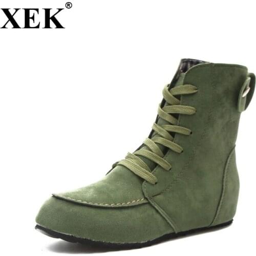 XEK Classic Women Winter Boots Suede Ankle Snow Boots Women Female Warm Fur Plush Insole High Quality Botas Mujer Lace-Up JH275