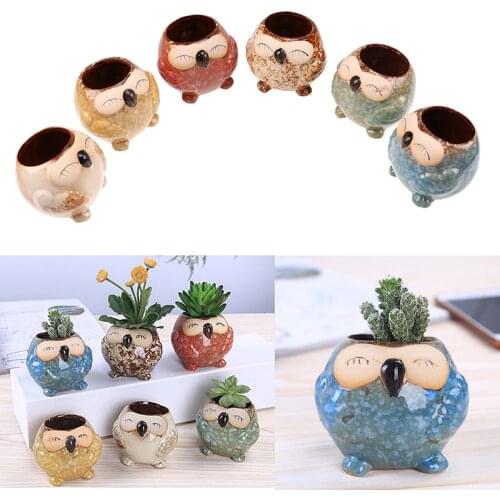 Creative Owl Flower Pots Mini Ceramic Planters Indoor Outdoor Succulent Plant Pot Garden Household Carton Bonsai Decoration