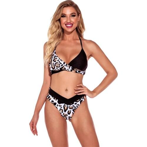 New Womens Leopard Print Bikini High Waist Fashion Split Swimsuit European American Sexy Beachwear Summer Spa Beach Surf Sport