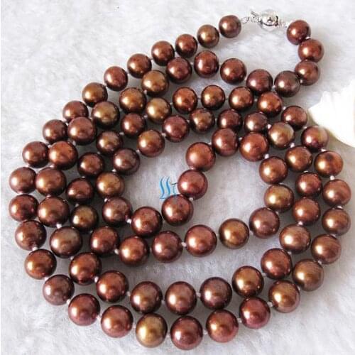 Luckjewelry 34 inches Long Pearl Jewelry 9-10mm Coffee Freshwater Pearl Cultured Pearl Necklace