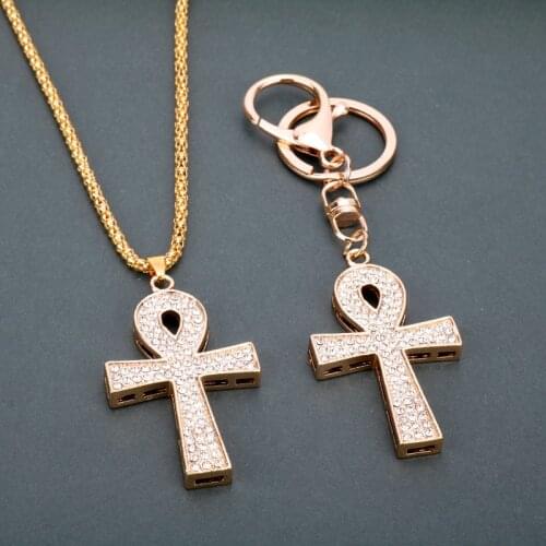 MQCHUN Fashion Egypt Egyptian Ankh Rose Gold Cross Charm Keychain Metal Pendant Keyring Unisex Jewelry Accessories -50