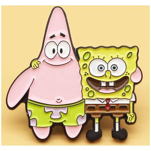 Cartoon Sponge Patrick Star Pin Badge On Backpack Good Friends Brooch Pins For Clothes Broche For Schoolbag