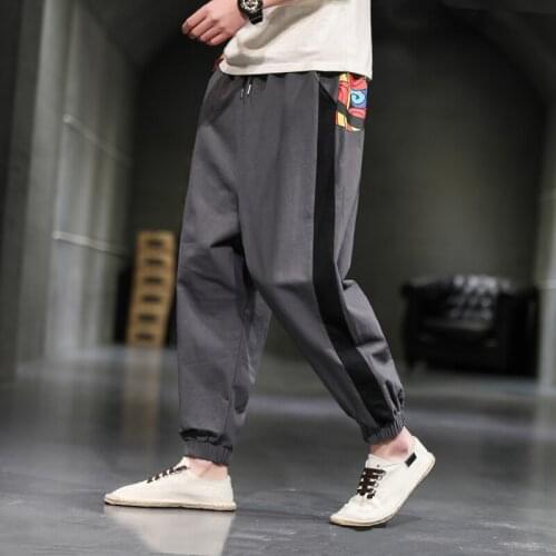 2021 Streetwear Men Printing Harem Pants Vintage Man Wied Leg Trousers Loose Cotton Linen Male Jogging Sweatpants Oversized 5XL