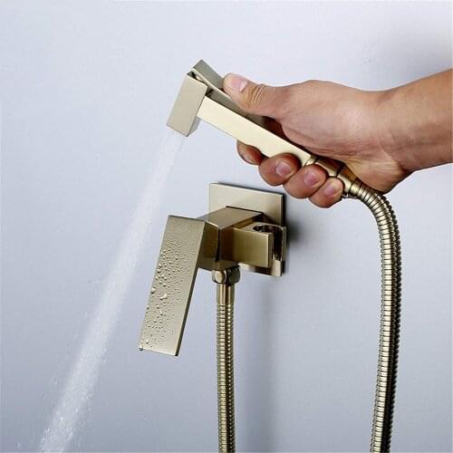 Bathroom Toilet Bidet Tap Kit. Brushed Gold Wall Mounted Bidet Sprayer Shower With Shut-Off Valve Black , Hot and cold
