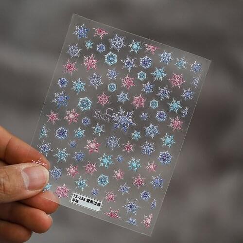 New 5D Engraved Nail Sticker Pretty Color Winter Christmas Snowflake Charm Desgin Empaistic Nail Slide Decals Z0374-1
