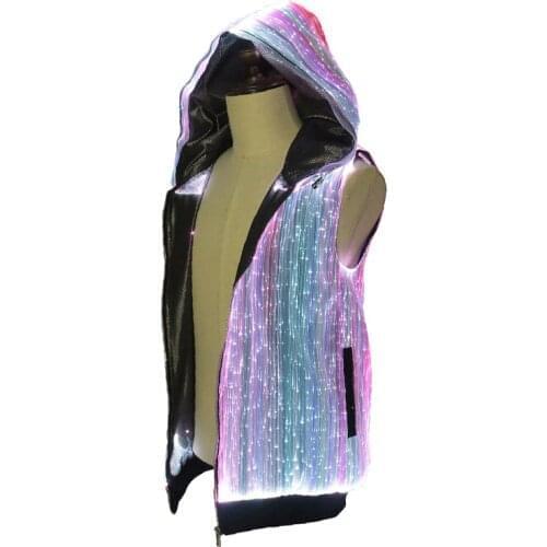 Unisex sleeveless hip hop streetwear fiber optic hoodie by OEM