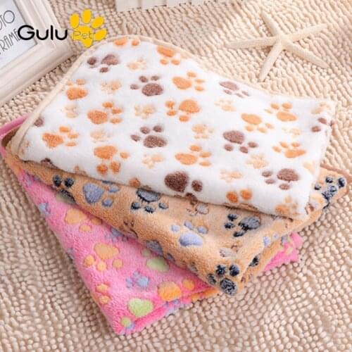 Pet Plush Mat Paw Print Sleeping Blanket Cover Pet Dog Coral Fleece Summer Bed Supplies