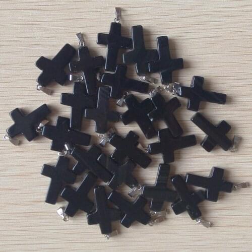 Wholesale 50pcs/lot fashion bestselling Natural black onyx stone cross charms pendants fit Necklaces jewelry making free