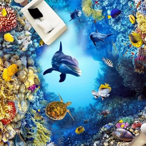 Beibehang Underwater world 3D floor painting tiles Custom Photo Floor Wallpaper 3D Mural PVC Self-adhesive Floor Wall paper roll