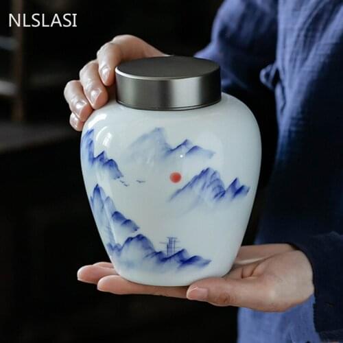 Portable Sealed Ceramics Tea Caddy Large Capacity Candy Coffee Storage Tank Travel Tea Jar Household Kitchen Spice Canister