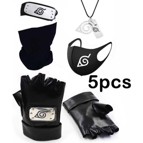 Anime Naruto Kunai Kakashi Cosplay Props Headband Face Cover Uchiha Kunai Leather PU Gloves Accessories Gift Halloween Party