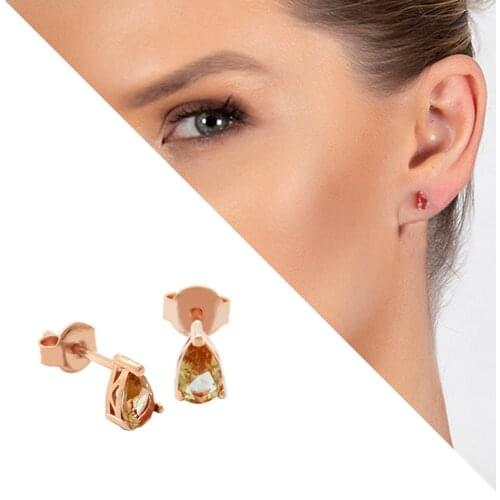 Tesbihane Starlight Diamond Zultanit Cubic Zirconia Drop Cut Rose Color 925 Sterling Silver Earrings