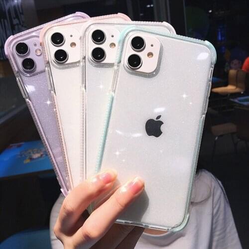 Candy Silicone Bumper Glitter Phone Case For iPhone 12 11 Pro XS Max XR SE 2 7 8 Plus X Soft TPU Clear Anti-fall Back Cover Girl