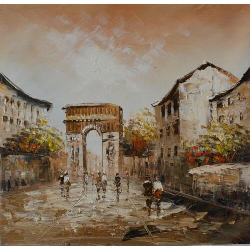 Modern home decor hand-painted oil painting restoring ancient ways of city street landscape DM- 150627-6