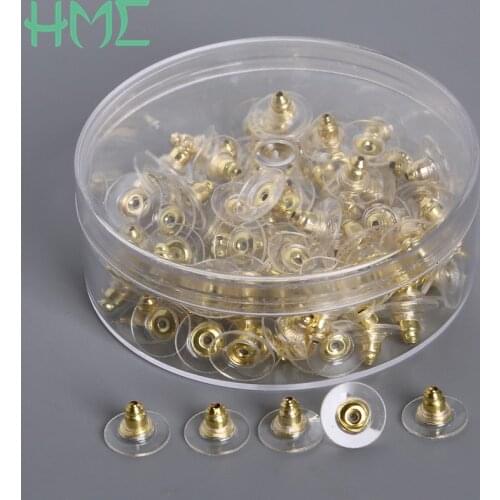 100Pcs 7x11mm Earring Findings Post Nuts Rhodium Gold Plated Stud Earring Stopper Plugs For DIY Jewelry Accessories