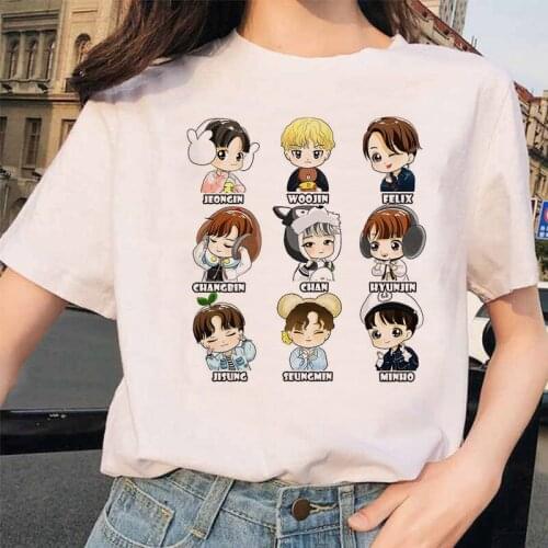 Women T-shirt Harajuku Kawaii Female Tops Tshirt Kpop Stray Kids Print Unisex Streetwear Funny Cartoon Hip Hop Tops Tees Clothes