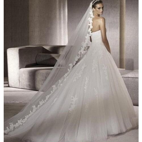 Women White Wedding Veil 3 M Long Lace Mantilla Cathedral Bridal Veils One Layer With Comb Wedding Accessories