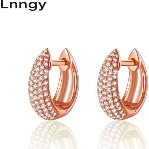 Lnngy 18K Gold Natural Diamond Hoop Earrings 18K White Gold /Yellow Gold /Rose Gold Women Jewelry Round Huggie Hoop Earrings