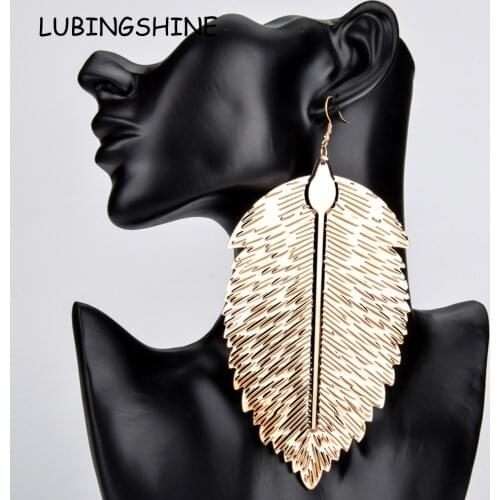 Hip Hop Women Big Leaf Drop Earring Metal Alloy Girls Gold Color Feather long Drop Earrings Party Nightclub Punk Jewelry
