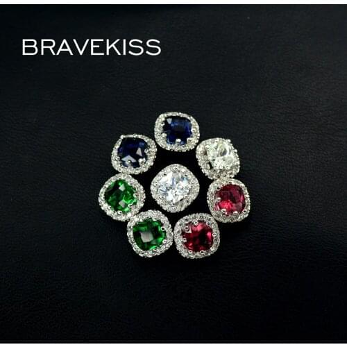 BRAVEKISS red blud green clear crystal square crown ear piercing stud earrings for women jewelry brincos mujer BUE0071
