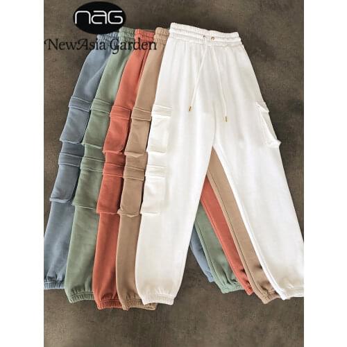 NewAsia Tracksuit Women 2 Piece Set 2 Layers Stretch Crop Top Drawstring Pocket Sweatpants Cargo Pants Fall Two Piece Pants Set