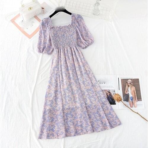 Purple floral dress female summer Korean versions 2021 new bellflower French gentle wind fairy chiffon long dress summer