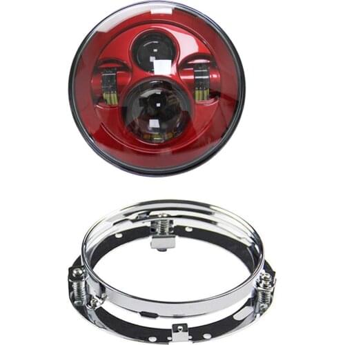 1PCS Red 7 Inch Headlight Motorcycle LED Headlamp with 1 PCS 7 Inch Chrome Bracket Ring for Fat Boy EFI FLSTFI 2001-2006 IP67