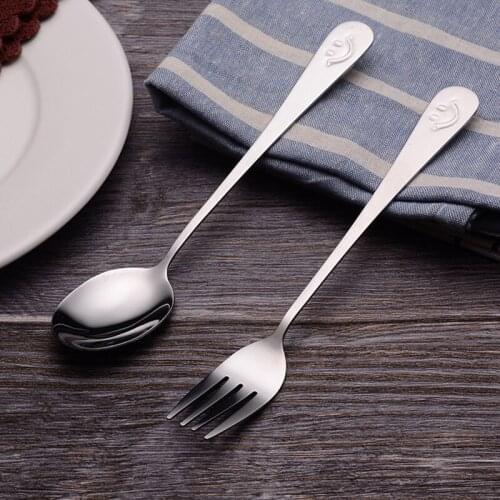 2pcs/set Stainless Steel Table Dinner Spoons And Forks Set Stainless Steel Cutlery Smiley Face Fork Spoon Kitchen Accessories