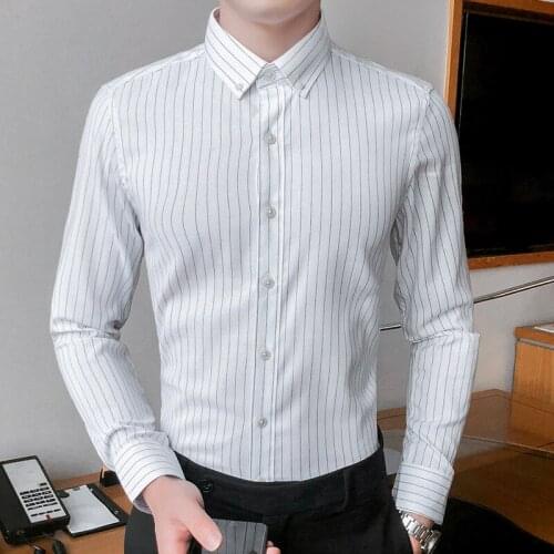 2019 New Mens Fashion Casual Stripe Long-sleeved Shirt Mens Clothing Soft and Comfortable Slim Mens Business Social Shirt