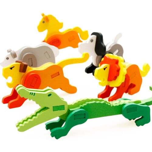 3D Wooden Animal Puzzle Toys Handwork Assemble Model Puzzle Colors Animals Cognition Plastic Packaging Children Educational Toys