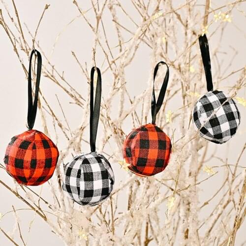 4Pcs 5cm Xmas Foam Balls Tree Hangings Christmas Plaid Cloth Wedding Party Decor Ball Glitter Hanging Ball Home Party Pendant
