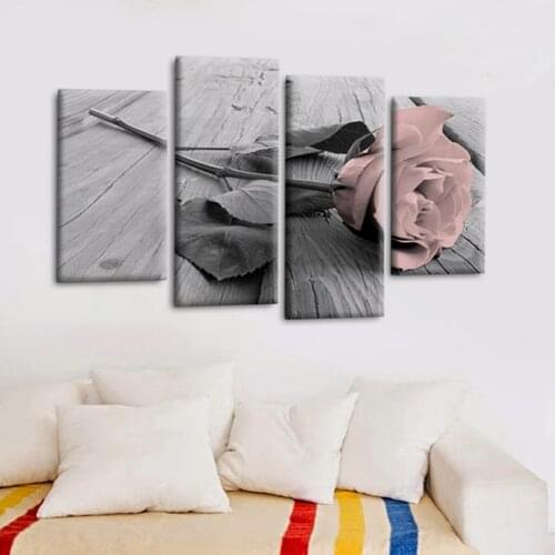 4Pcs Rose Floral Picture Pink Grey White Love Rose Floral Wall Picture Valentines Day Home Decors