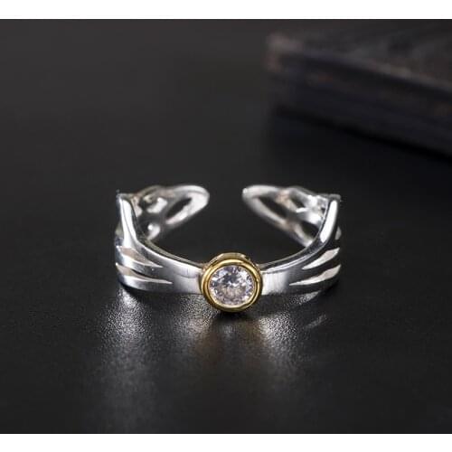 925 Sterling Silver Creative Fashion Hollow Out Cicada Wing Ring Womens Inset Zircon Insect Ring Adjustable Size