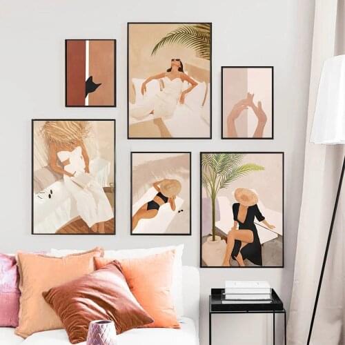 Reading Book Girl Prints Abstract Beach Woman Canvas Painting Fashion Vintage Wall Art Poster Pictures Living Room Home Decor