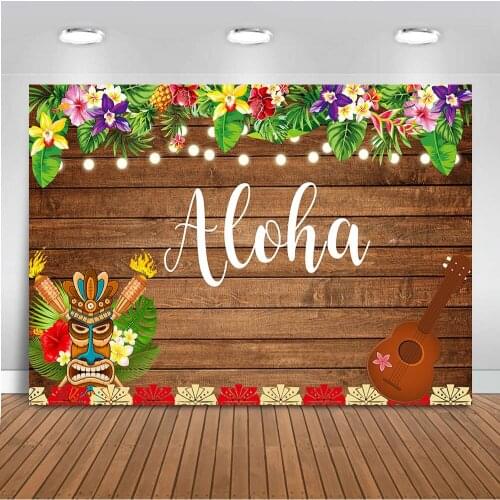 Aloha Backdrop for Photography Wooden Floor Summer Holiday Decoration Supplies Flowers Background for Photo Shoot Party Banner