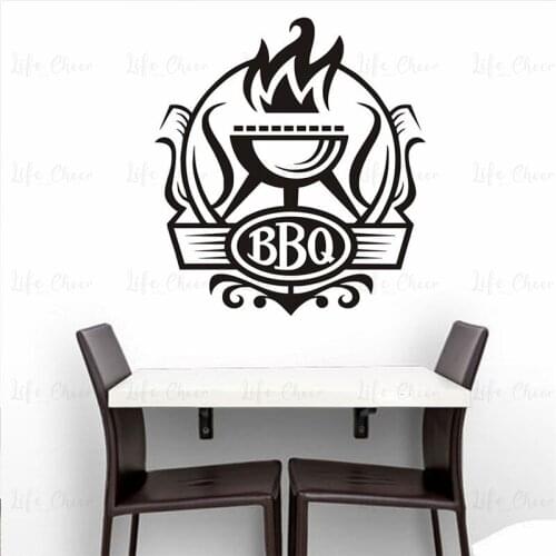 Bbq Cuisine Badge Diy Wall Stickers Kitchen Wall Poster Vinyl Decoration Grill With Fire Stickers Decor Coffee Bar Mural