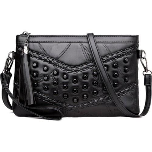 Brand Leather Women Shoulder Bags Rivet Punk Woman Soft Bag Womens Simple Style Crossbody Bags With Tassels Retro bag