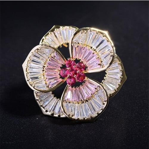 Camellia Brooch Pin Women Jewelry Luxury Accessories Fashion Pink Yellow Cubic Zirconia Brooches Pins Dress Badge Christmas Gift
