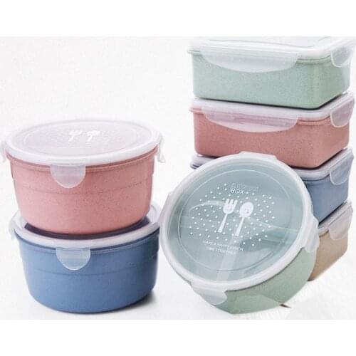Household Round Mini Plastic Crisper Food Container Leakproof Rectangular Lunch Box for Kids Bento Boxes for School Picnic