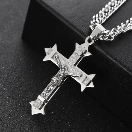 Gold&silver Crucifix Jesus Cross Necklace Stainless Steel Christs Pendant link Chain Men Necklaces Jewelry Gifts 23" 62(60cm)