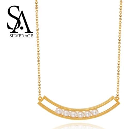 SA SILVERAGE Smile Pearl Clavicle Necklace Female 925 Sterling Silver New 2020 Necklace Women Simple Jewelry Silver Chain