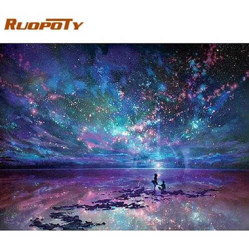 CHENISTORY Oil Painting By Number HandPainted Blue Sky Landscape Paints By Number Kits Coloring On Canvas Home Decor Art