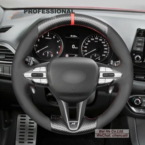 DIY Hand Stitching PU Carbon Fiber Black Leather Car Steering Wheel Cover for Hyundai Veloste